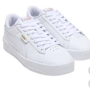 PUMA white Court Sneakers shoes 8 leather women’s lace up NEW athletic gold logo